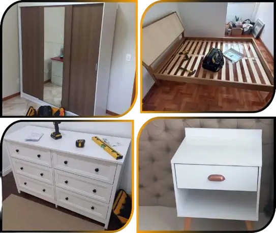 Montagem de móveis para quarto no Rio de Janeiro com guarda-roupa, cama e cômoda