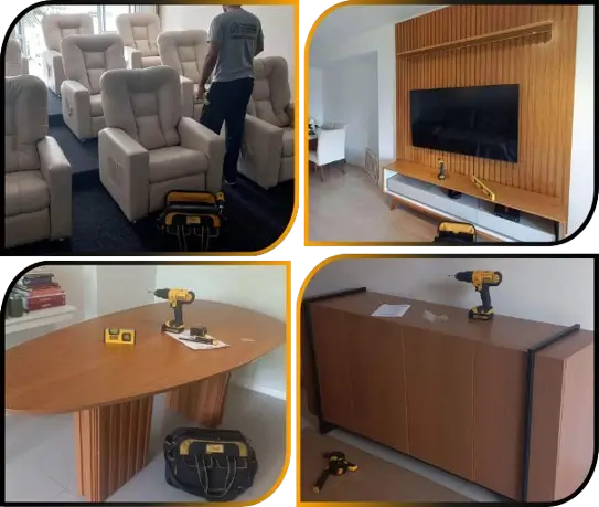 Montagem de móveis para sala no Rio de Janeiro com painel de TV, mesa e aparador